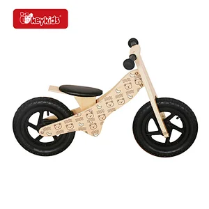 Wooden Kids Balance Bike Bear Moon Printed Frame Soft Seat No-Pedal Toddler Walking Training Bicycle for 2-6 Years Old W16C371